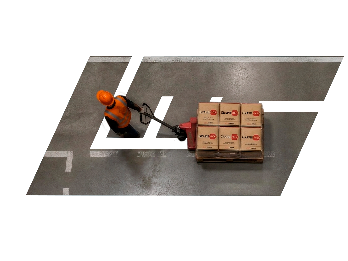 Larpen logistics — worker moving GRAPH-HEX pallet